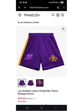 Men's Mitchell & Ness Lakers Purple Yellow Athletic Shorts